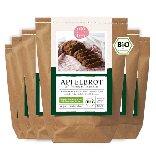 Bio Apfelbrot Backmischung - veganes Brot selber backen - Früchtebrot süßes Brot Gebäck - Weihnachtsgebäck vegan - Bake with Love - (6er Pack) von Bake with Love