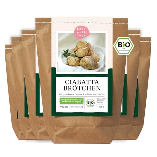 Bio Ciabatta Brötchen Backmischung | Brotbackmischung Tomaten Ciabatta, italienisches Brot | bio & vegan mit wenig Hefe - Bake with Love (6er Pack) von Bake with Love