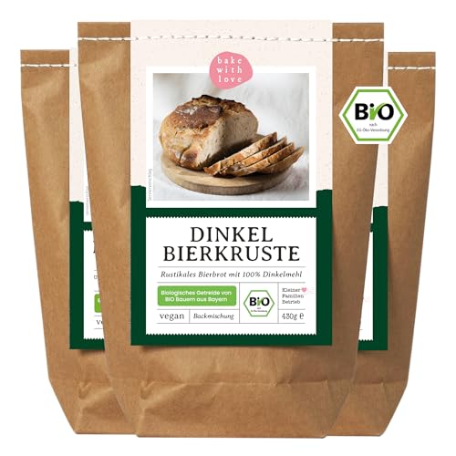 Bio Dinkel Bierbrot Brotbackmischung | 100% Dinkelmehl aus Bayern | Bier Brot Backmischung auch für Brotbackautomat - Bake with Love (3er Pack) von Bake with Love