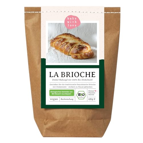 Bio Dinkel Brioche Backmischung | ohne Weizen | für Hefezopf & Osterzopf | schnell & einfach, auch im Brotbackautomat - Bake with Love (1er Pack) von Bake with Love