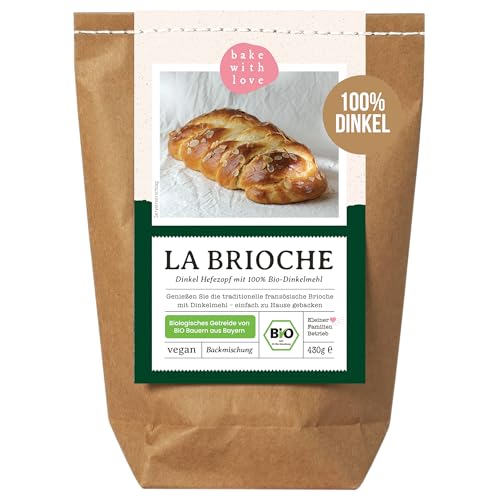 Bio Dinkel Brioche Backmischung | ohne Weizen | für Hefezopf & Osterzopf | schnell & einfach, auch im Brotbackautomat - Bake with Love (1er Pack) von Bake with Love