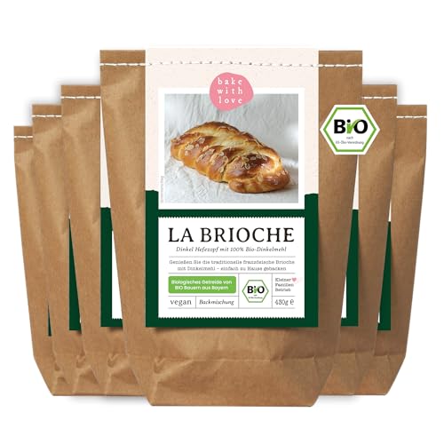 Bio Dinkel Brioche Backmischung | ohne Weizen | für Hefezopf & Osterzopf | schnell & einfach, auch im Brotbackautomat - Bake with Love (6er Pack) von Bake with Love