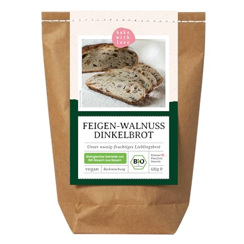 Bio Feigen-Walnuss Dinkelbrot Brotbackmischung | 100% Dinkel ohne Weizen | vegane Brotmischung, Brotbackautomat geeignet - Bake with Love (1er Pack) von Bake with Love