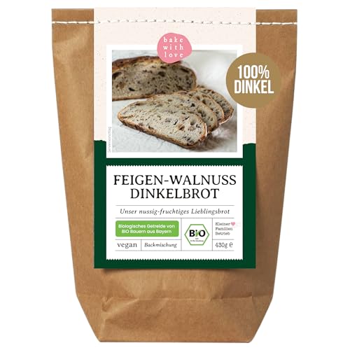 Bio Feigen-Walnuss Dinkelbrot Brotbackmischung | 100% Dinkel ohne Weizen | vegane Brotmischung, Brotbackautomat geeignet - Bake with Love (1er Pack) von Bake with Love