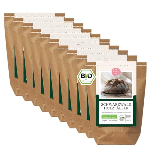 Bio Holzfäller Brot Backmischung aus dem Schwarzwald | Rustikal & knusprig wie vom Bäcker | Für Ofen und Brotbackautomat | Bake with Love (10er Pack) von Bake with Love