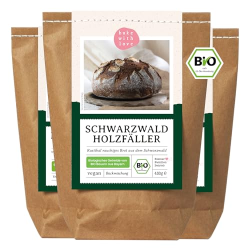 Bio Holzfäller Brot Backmischung aus dem Schwarzwald | Rustikal & knusprig wie vom Bäcker | Für Ofen und Brotbackautomat | Bake with Love (3er Pack) von Bake with Love