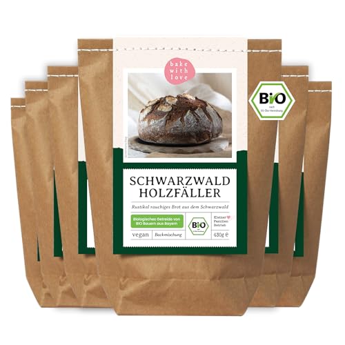 Bio Holzfäller Brot Backmischung aus dem Schwarzwald | Rustikal & knusprig wie vom Bäcker | Für Ofen und Brotbackautomat | Bake with Love (6er Pack) von Bake with Love