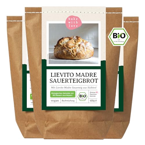 Bio Lievito Madre Brot Backmischung - Brotbackmischung italienisches Weißbrot mit Sauerteig - Brotbackautomat geeignet - Bake with Love - (3er Pack) von Bake with Love