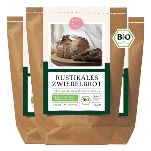 Bio Rustikales Zwiebelbrot Brotbackmischung | Knuspriges Brot mit Röstzwiebeln | Brot Backen im Ofen und Brotbackautomat | Bake with Love (3erPack) von Bake with Love