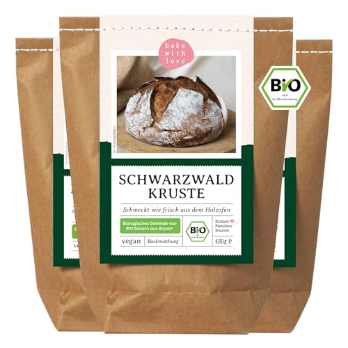 Bio Schwarzwald Kruste Brotbackmischung | wie frisch aus dem Holzofen | Perfekt zum Brot Backen auch für Brotbackautomat - Bake with Love (3er Pack) von Bake with Love