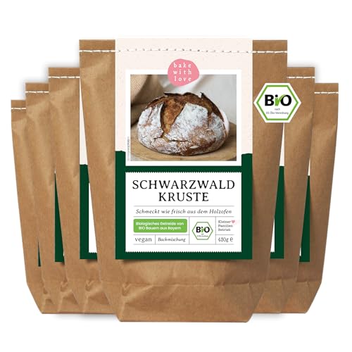 Bio Schwarzwald Kruste Brotbackmischung | wie frisch aus dem Holzofen | Perfekt zum Brot Backen auch für Brotbackautomat - Bake with Love (6er Pack) von Bake with Love