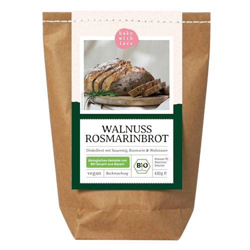 Bio Walnuss Rosmarin Dinkel Brotbackmischung | 100% Dinkel ohne Weizen | Hochwertige Bio-Zutaten | Brotbackautomat geeignet - Bake with Love(1er Pack) von Bake with Love