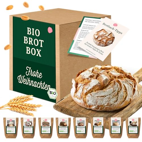 Brot Probierset Frohe Weihnachten mit 8 Bio Brotbackmischungen | Geschenkset für Männer und Frauen | Geschenkkorb zum Brot backen | Mitarbeiter Weihnachtsgeschenke | Bake with Love von Bake with Love