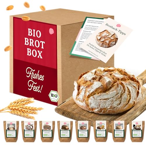 Brot Probierset Frohes Fest mit 8 Bio Brotbackmischungen | Feinkost Weihnachts_Geschenkset | Geschenkbox zu Weihnachten Brot backen | Mitarbeiter Weihnachtsgeschenke | Bake with Love von Bake with Love