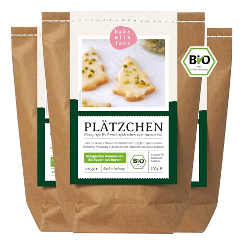 Plätzchen Bio Backmischung | Weihnachtsplätzchen Kekse mit Zuckerguss zum Ausstechen | veganes Weihnachtsgebäck (3er Pack) von Bake with Love