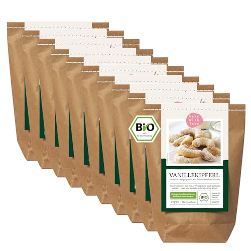 Vanillekipferl Bio Backmischung | Plätzchen Weihnachtsplätzchen Kekse Gebäck | vegan mit Bio-Mehl aus Deutschland und echter Bourbon Vanille (10er Pack) von Bake with Love