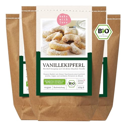 Vanillekipferl Bio Backmischung | Plätzchen Weihnachtsplätzchen Kekse Gebäck | vegan mit Bio-Mehl aus Deutschland und echter Bourbon Vanille (3er Pack) von Bake with Love