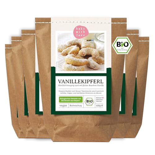 Vanillekipferl Bio Backmischung | Plätzchen Weihnachtsplätzchen Kekse Gebäck | vegan mit Bio-Mehl aus Deutschland und echter Bourbon Vanille (6er Pack) von Bake with Love