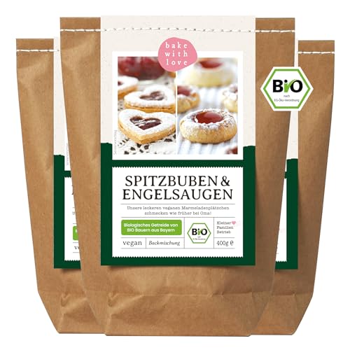 Weihnachtsplätzchen Spitzbuben Engelsaugen Bio Backmischung | Husarenkrapfen Plätzchen mit Marmelade vegan | Bio-Mehl aus Deutschland (3er Pack) von Bake with Love