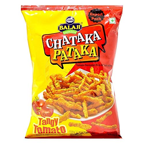 Balaji Chataka Pataka Tangy Tomato Maisstangen mit Tomaten-Geschmack - 65g - 3er-Packung von Balaji