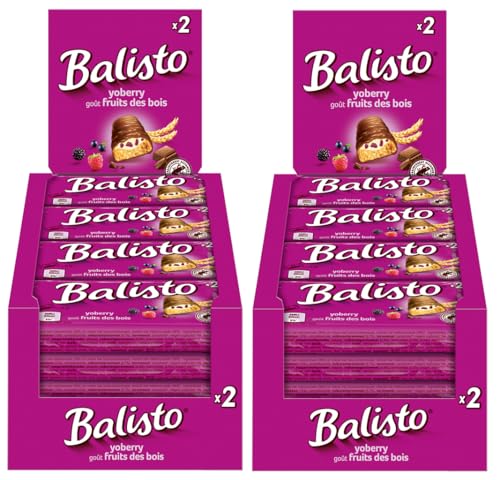 Balisto Riegel Yoberry 2x 20x37g Keks mit Vollkorn und einer Crème mit Waldbeerengeschmack, umhüllt von Milchschokolade - Schokoriegel Snack Schokolade von Balisto