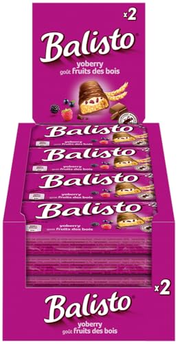 Balisto Riegel Yoberry 4x 20x27g Keks mit Vollkorn und einer Crème mit Waldbeerengeschmack, umhüllt von Milchschokolade - Schokoriegel Snack Schokolade von Balisto