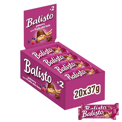 Balisto Yoberry, Schokoriegel, Vollmilchschokolade & hochwertiges Getreide, Leckerer Müsliriegel mit Joghurt-Beeren Geschmack für unterwegs, Großpackung Schokolade, Weihnachtsschokolade, 20x37g von Balisto