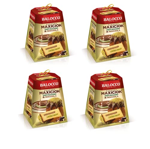 4x Balocco Pandoro Maxiciok Pistacchio e Nocciola Weihnachtssüßigkeiten gefüllt mit Pistaziencreme und Haselnusscreme,mit dunkler Schokolade überzogen und gehackte karamellisierte Pistazien 800g von Balocco Latte