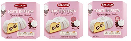 3x Balocco Torta in Festa Crema Panna e Cioccolato Kuchen mit frische Sahne Creme und Schokoladencreme mit Puderzucker bedeckt 400g von Balocco