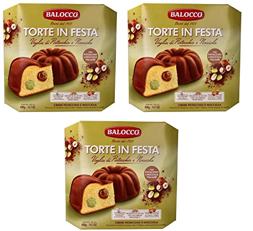 3x Balocco Torte in Festa Voglia di Pistacchio e Nocciola Kuchen gefüllt mit köstlicher Pistazien- und Haselnusscreme 400g von Balocco