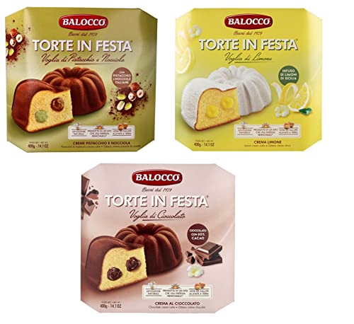 TESTPAKET Balocco Torte in Festa Kuchen gefüllt mit Pistazien und Haselnusscreme - mit Schokoladencreme - mit Zitronencreme ( 3 x 400g ) von Balocco