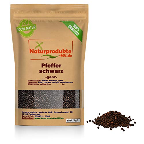 Pfeffer Schwarz ganz in Premium (1Kg) Mühle geeignet 1A Spitzenqualität von BalticNatura