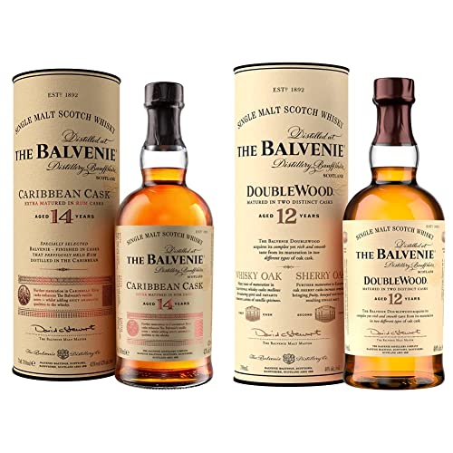 The Balvenie Doublewood 12 Jahre Single Malt Scotch Whisky, 700ml & The Balvenie Carribean Cask Single Malt Scotch Whisky 14 Jahre mit Geschenkverpackung (1 x 0,7 l) von THE BALVENIE