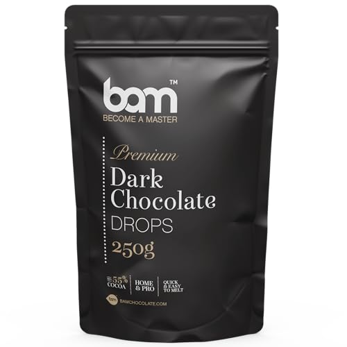 BAM Zartbitter Schokolade Drops, Tropfen, Callets zum Schmelzen, Backen für Zuhause und Profi (250 g) von BAM