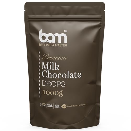 BAM Premium Milchschokolade Drops, Callets, Chips zum Schmelzen, Backen für Zuhause und Profi (1 kg) von BAM