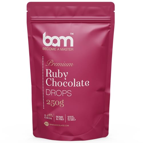 BAM Schokolade Drops mit Geschmack, Tropfen, Callets zum Schmelzen, Backen für Zuhause und Profi (Ruby schokolade, 250 g) von BAM