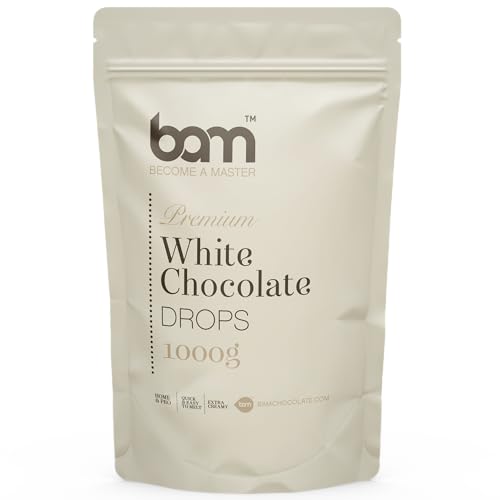 BAM Premium White Chocolate Drops, Callets, Chips zum Schmelzen, Backen für Zuhause und Profi, 1 kg (1 kg) von BAM