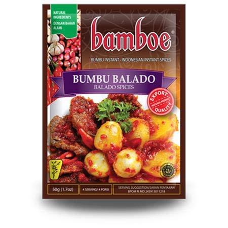 Bamboe Instant Balado Spices (Bumbu Balado) 50 g -Bumbu Balado ist eine Sauce auf Chilibasis aus Sumatra von Bamboe