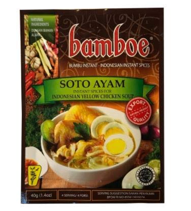 Bamboe Soto Ayam Gelbe Hühnersuppe Gewürze, 40 g, Bumu Soto Ayam für indonesische Hühnersuppe Dieses köstliche Instant Seaosning wird nur aus natürlichen Zutaten hergestellt von Bamboe