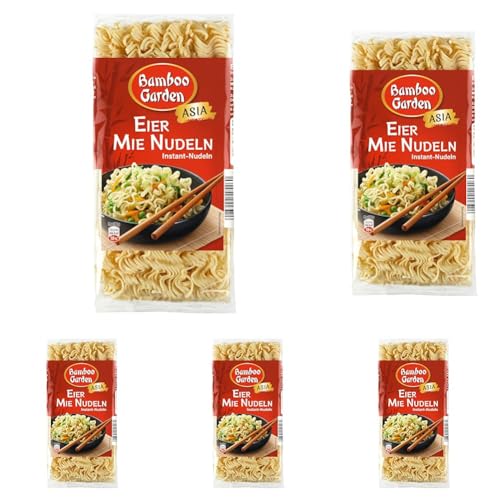 Bamboo Garden - Eier Mie Nudeln | Vegetarische Instant-Nudeln für asiatische Nudelgerichte| Ideal für gebratene Nudeln oder Suppen | Fertig nach 5 Minuten | 250 g im Beutel (Packung mit 5) von Bamboo Garden