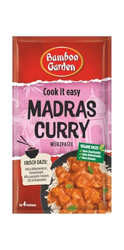 Bamboo Garden - Madras Curry Würzpaste | Zum Würzen von Madras Curry | Für 4 Portionen | Vegan, natürliche Zutaten | 45 g im Beutel von Bamboo Garden