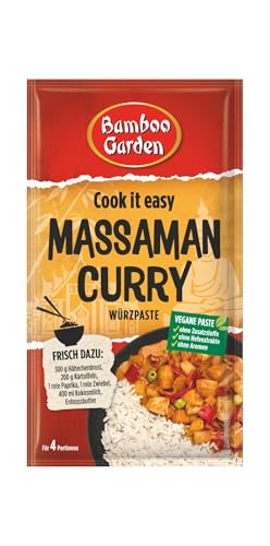 Bamboo Garden - Massaman Curry Würzpaste | Zum Würzen von Curry Hähnchenfleisch | Für 4 Portionen | Vegan, natürliche Zutaten | 45 g im Beutel von Bamboo Garden