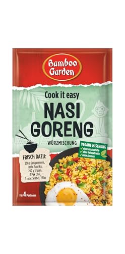 Bamboo Garden - Nasi Goreng Würzmischung | Zum Würzen von asiatischen Reisgerichten | Für 4 Portionen | Vegan, ohne Zusatzstoffe, ohne Hefeextrakte, ohne Aromen | 25 g im Beutel von Bamboo Garden