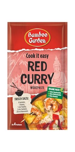 Bamboo Garden - Red Curry Würzpaste | Zum Zubereiten von rotes Thai Curry | Für 4 Portionen | Vegan, natürliche Zutaten | 45 g im Beutel von Bamboo Garden