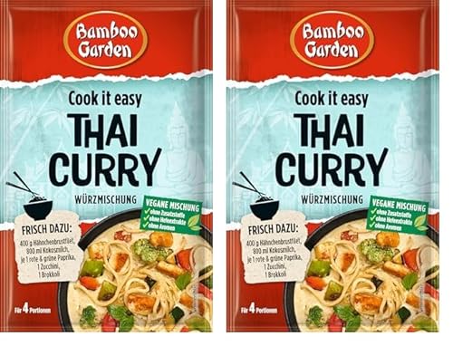 Bamboo Garden - Thai Curry Seasoning Mix, Gewürzmischung für Thai Curry, Für 4 Portionen, Ohne Geschmacksverstärker und Konservierungsstoffe, 1 x 25 g (Verpackungsdesign kann abweichen) von Bamboo Garden