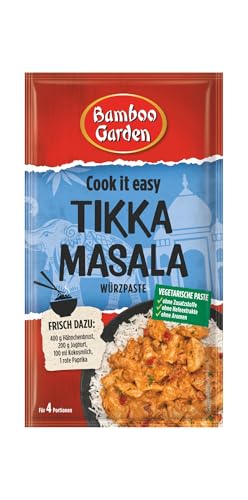 Bamboo Garden - Tikka Masala Würzpaste | Zum Würzen von Tikka Masala Marinade | Für 4 Portionen | Vegan, natürliche Zutaten | 45 g im Beutel von Bamboo Garden