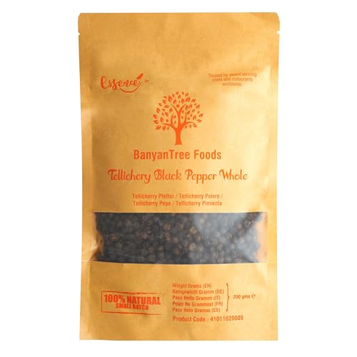 BanyanTree Foods Schwarzer Pfeffer ganz | Tellicherry Schwarzer Pfeffer ganz 200 g ~ ganz natürlich, indischer Herkunft von BanyanTree Foods