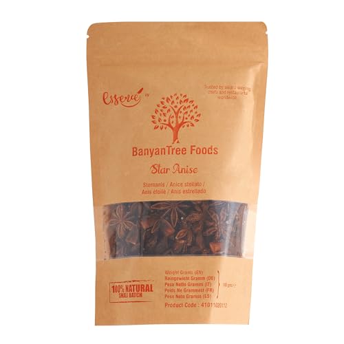 BanyanTree Foods Sternanis ganz | Steranis ganze | Star Anise 100g ~ Ideal für Suppen, Tees, Brühen | Ganz natürlich | Indischer Ursprung von BanyanTree Foods