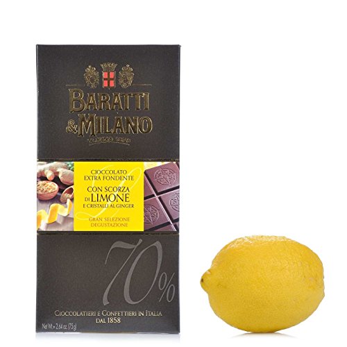 Baratti & Milano - TABLETTE CHOCOLAT NOIR EXTRA 70%, ECORCES DE CITRON & CRISTAUX DE GINGEMBRE 75GR von Baratti & Milano