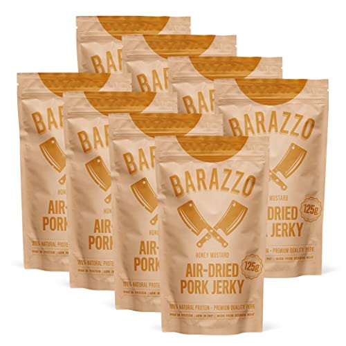 Barazzo Pork Jerky Honey Mustard | 1 kg (8 x 125g) | Beef Jerky/Biltong | proteinreicher Snack mit wenig Fett | high protein & healthy snack von Barazzo